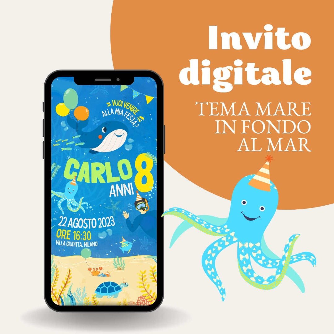 Invito Compleanno Whatsapp personalizzato | Tema In fondo al Mar - InvitiParty