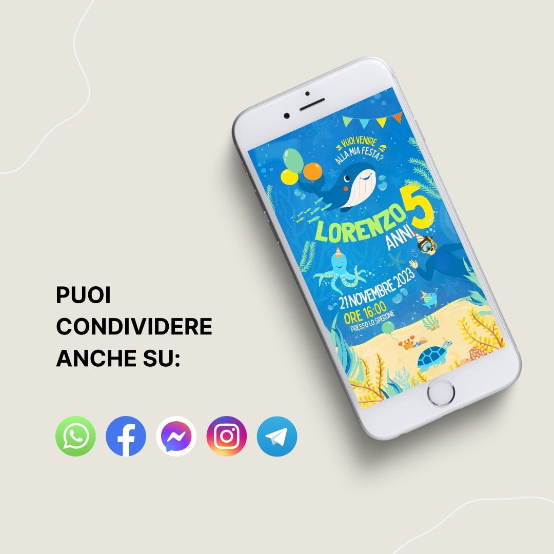 Invito Compleanno Whatsapp personalizzato | Tema In fondo al Mar - InvitiParty